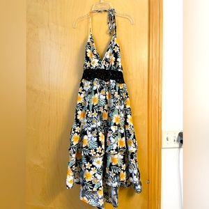 Shein tropical tie neck sun dress with zipper. Size: Small. Runs a little big.